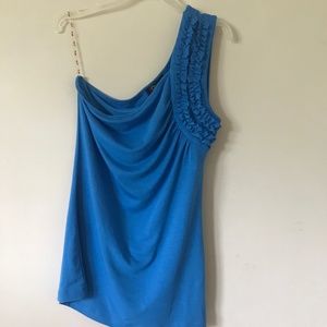 NEW NWOT One Shoulder Top. Blue. Medium.